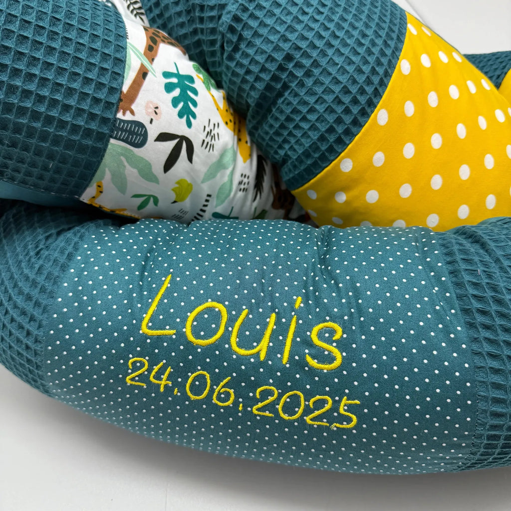 Bettschlange Waffelpique Dschungel Petrol Gelb-babrause