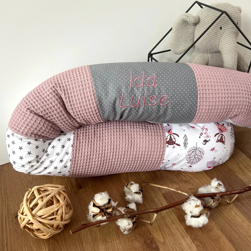 Bettschlange Waffelpique Rehe Altrosa Grau-babrause