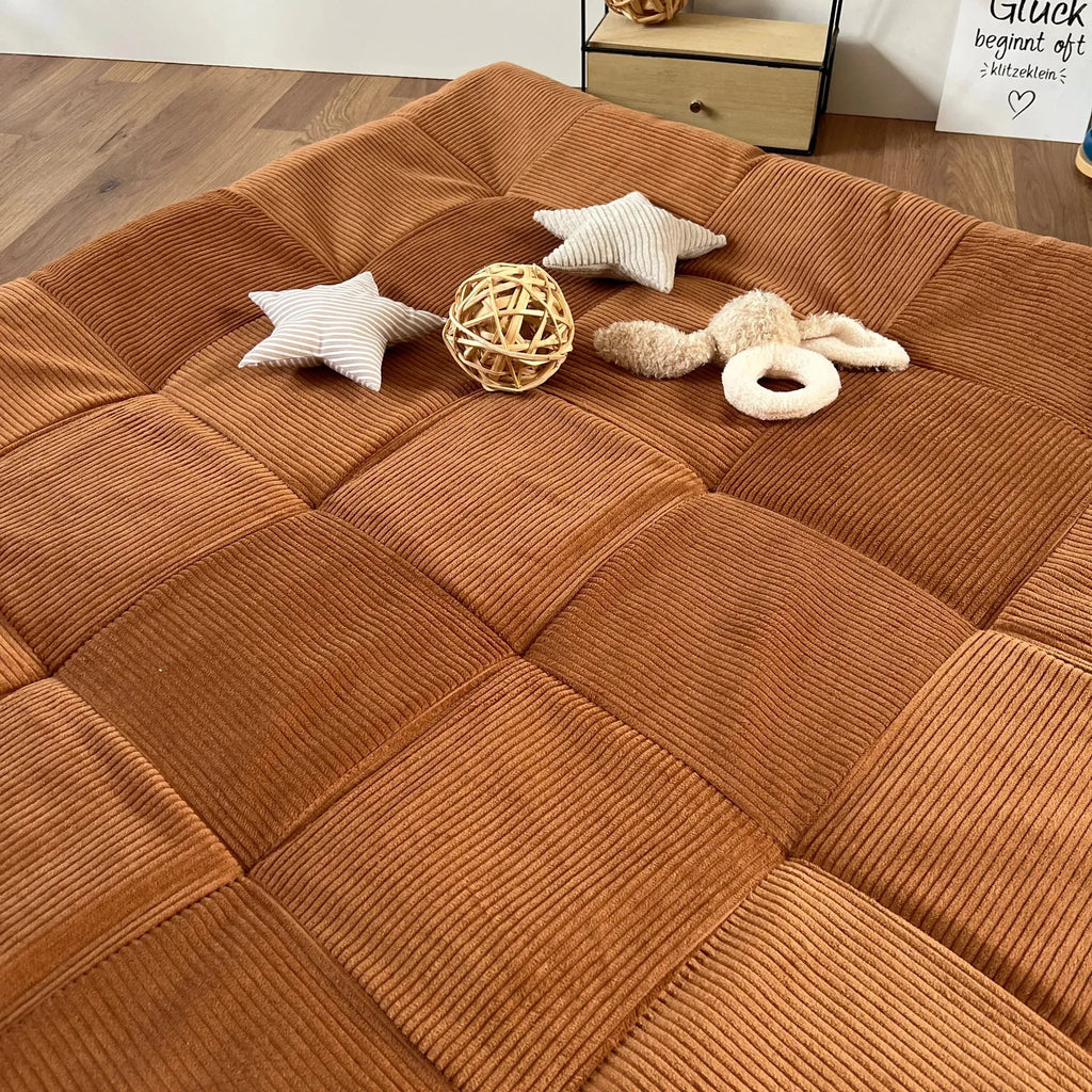 Einzelstück - 100x100 Krabbeldecke Cord cognac rost-babrause