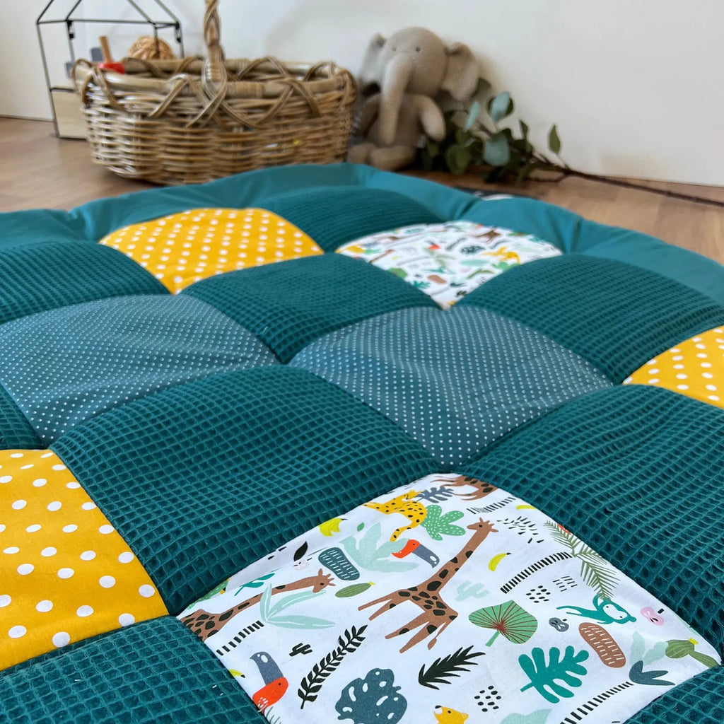 Einzelstück - 160x140 Krabbeldecke Waffelpique Dschungel Petrol-babrause