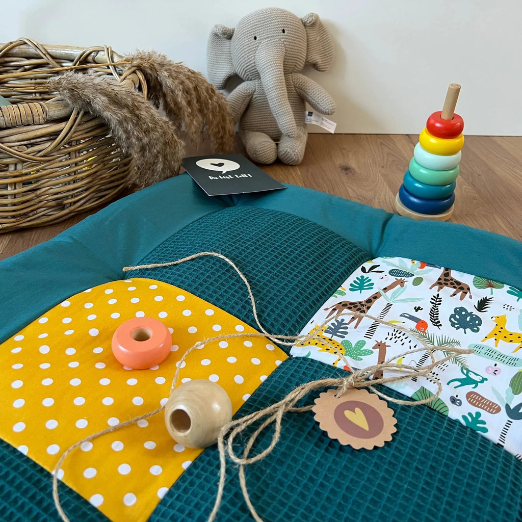 Einzelstück - 160x140 Krabbeldecke Waffelpique Dschungel Petrol-babrause