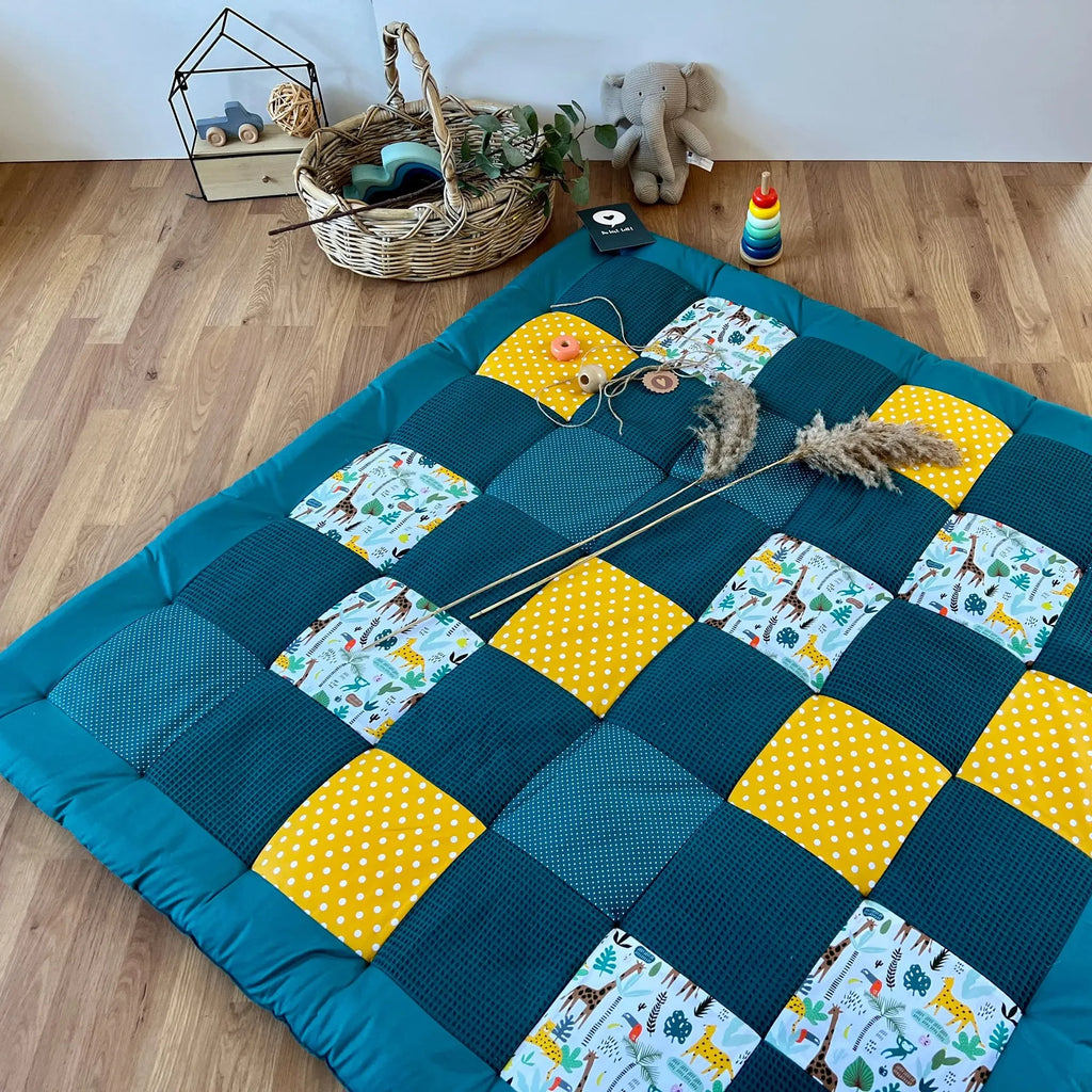 Einzelstück - 160x140 Krabbeldecke Waffelpique Dschungel Petrol-babrause
