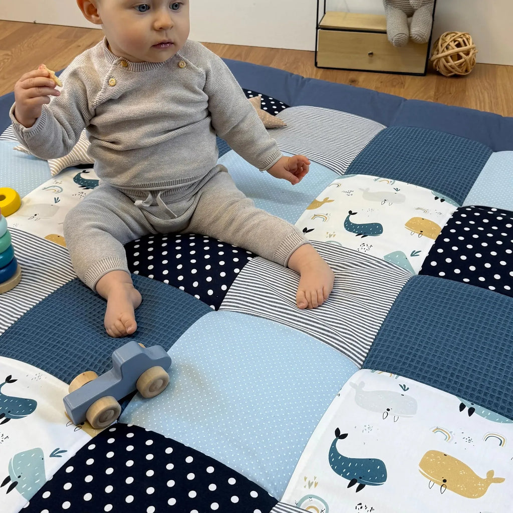 Krabbeldecke Atlantik blau Cord Waffel-babrause