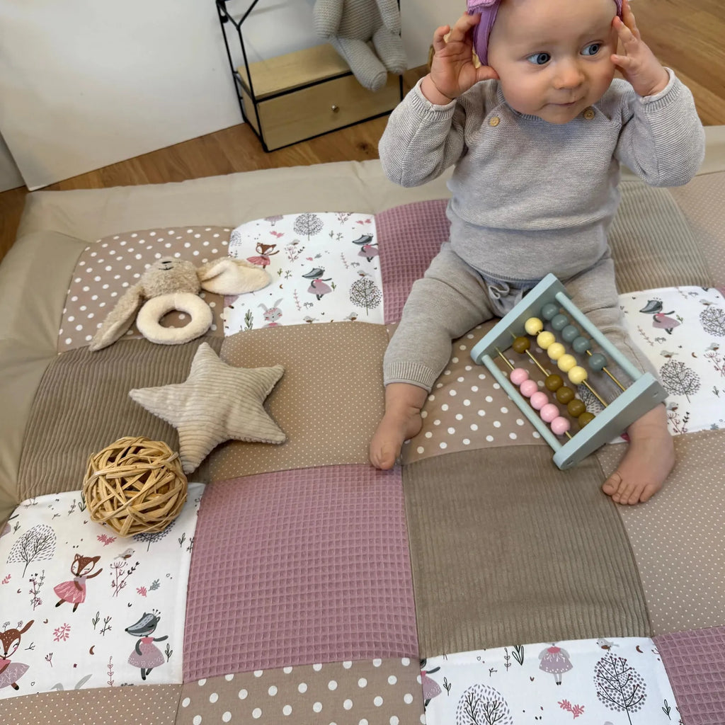 Krabbeldecke mit Cord Rehe altrosa sand-babrause