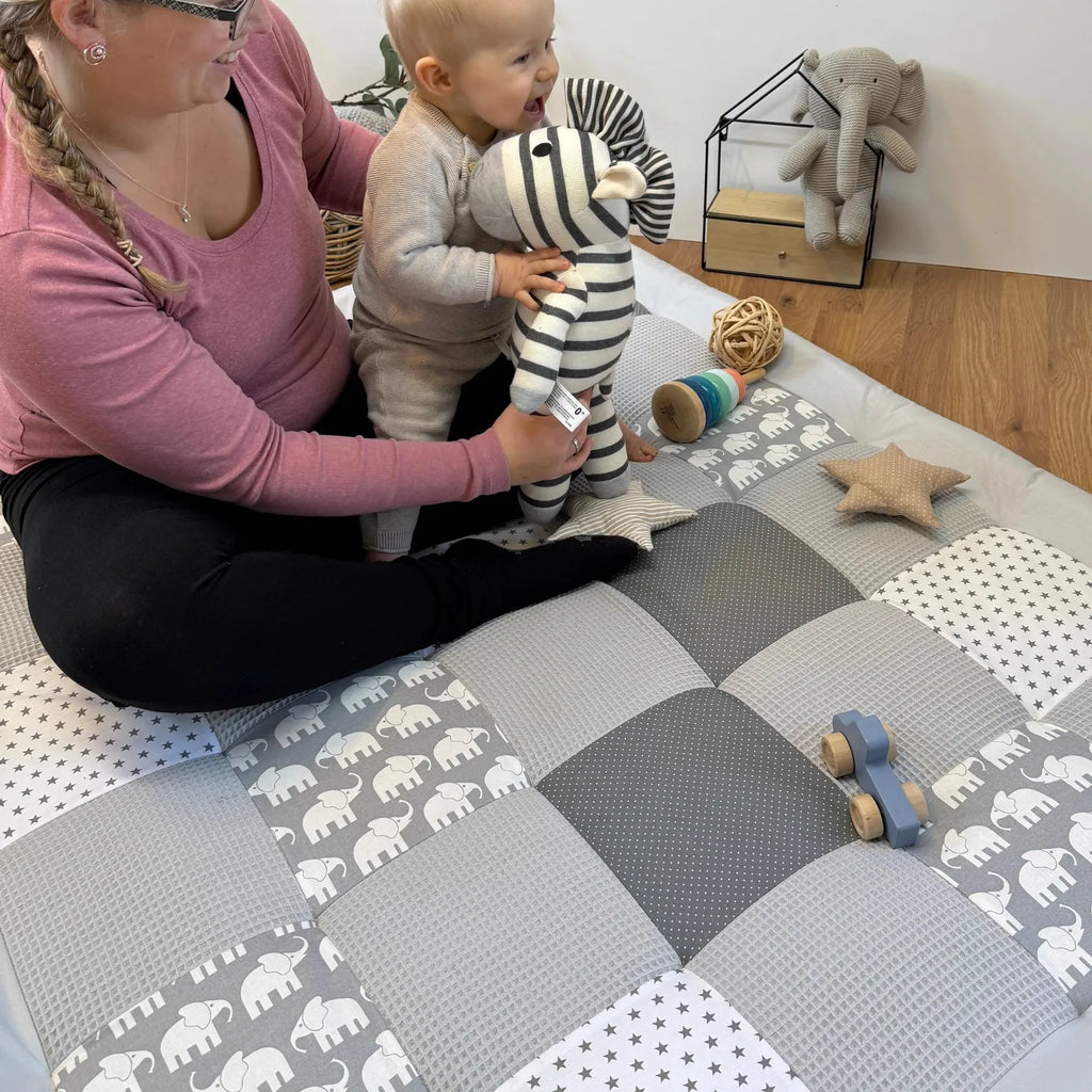 Waffelpique Krabbeldecke Elefant Grau-babrause