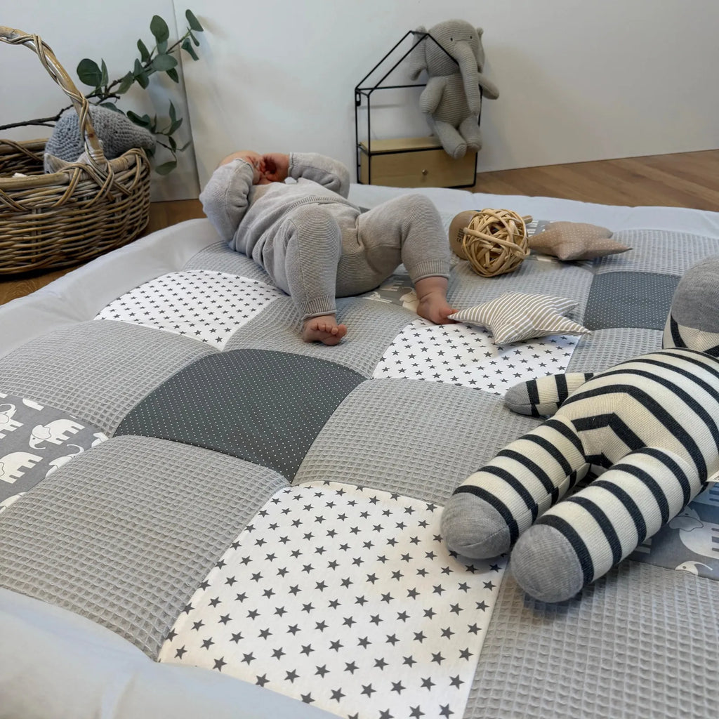 Waffelpique Krabbeldecke Elefant Grau-babrause