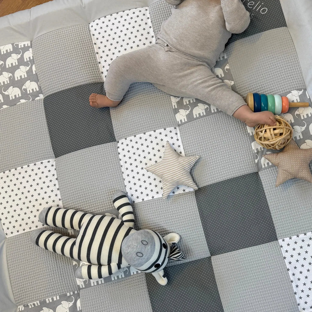 Waffelpique Krabbeldecke Elefant Grau-babrause