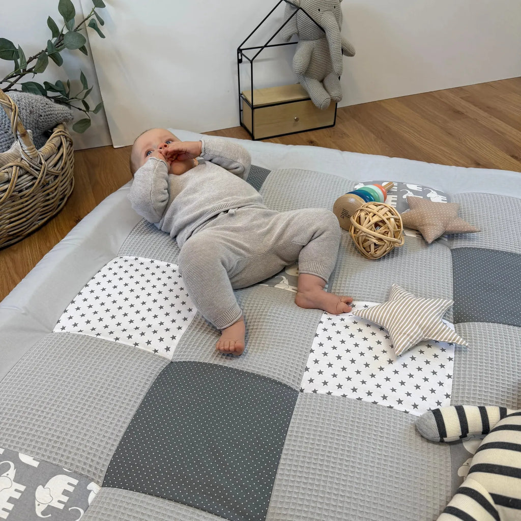 Waffelpique Krabbeldecke Elefant Grau-babrause