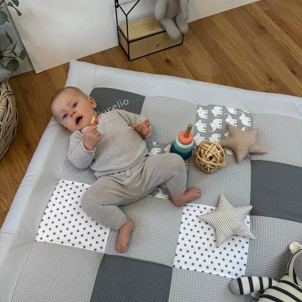 Waffelpique Krabbeldecke Elefant Grau-babrause