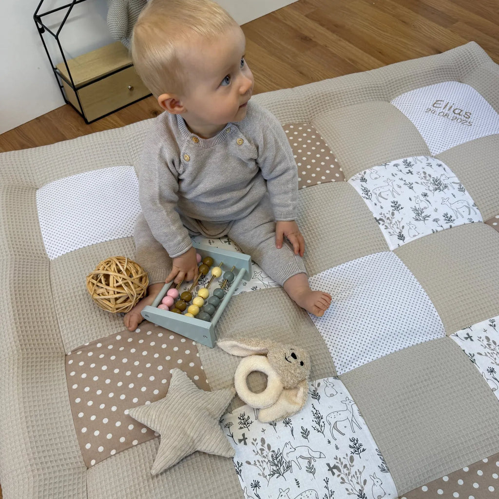 Waffelpique Krabbeldecke Waldfreunde Beige Creme-babrause